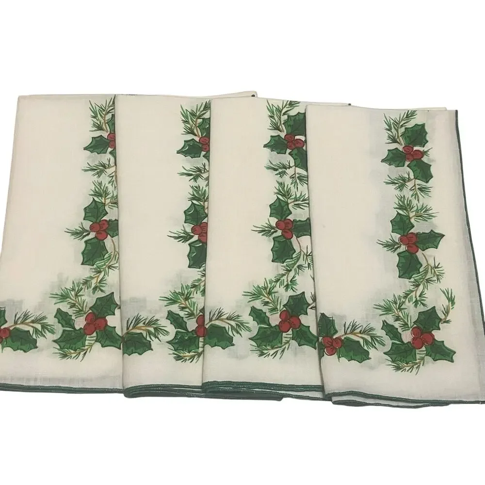 Vintage Cotton Holly Berry Napkins Set of 4